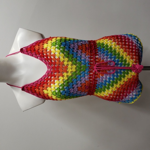 Pants - Color Block Open Knit Tassel Tie Backless Knot Waist Cami Romper Women's Size 6